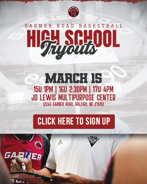 Graphic advertising the 2026 Garner Road High School tryouts on March 15.